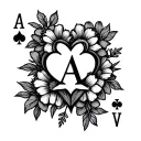 A initial with ace card with heart and flowers intertwined tattoo design idea
