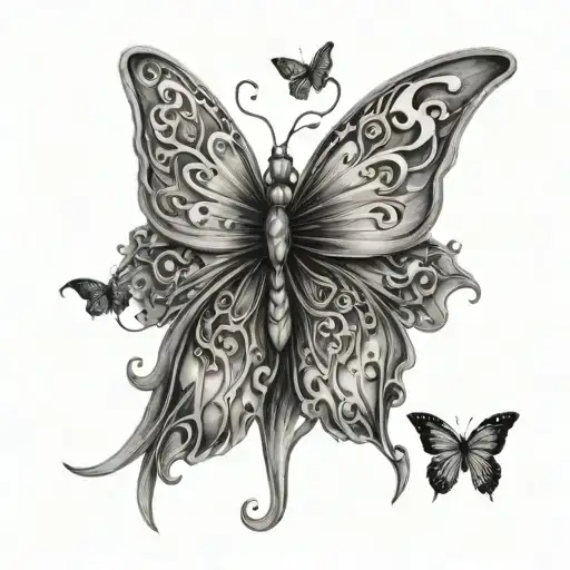 the name maisie with butterfly wings coming off it  tattoo design idea