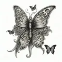 the name maisie with butterfly wings coming off it  tattoo design idea