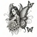 the name maisie with butterfly wings coming off it  tattoo design idea