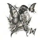the name maisie with butterfly wings coming off it  tattoo design idea