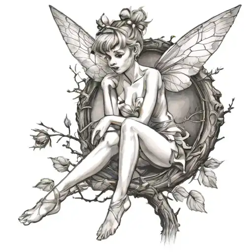 petite,naughty,nude,sexy,on a branch,realism,tinker bell tattoo design idea