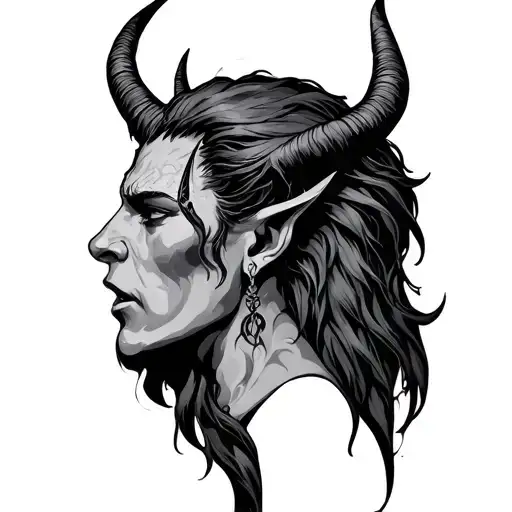 devil whispering behind ear tattoo design idea