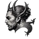 devil whispering behind ear tattoo design idea