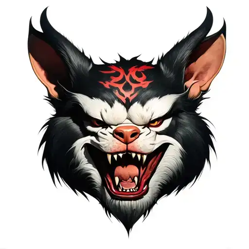 fu dog face demon tattoo design idea