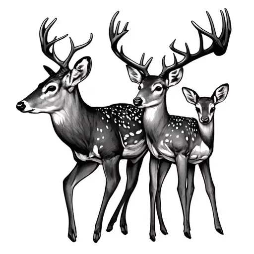 whitetail buck, doe and fawn.  tattoo design idea