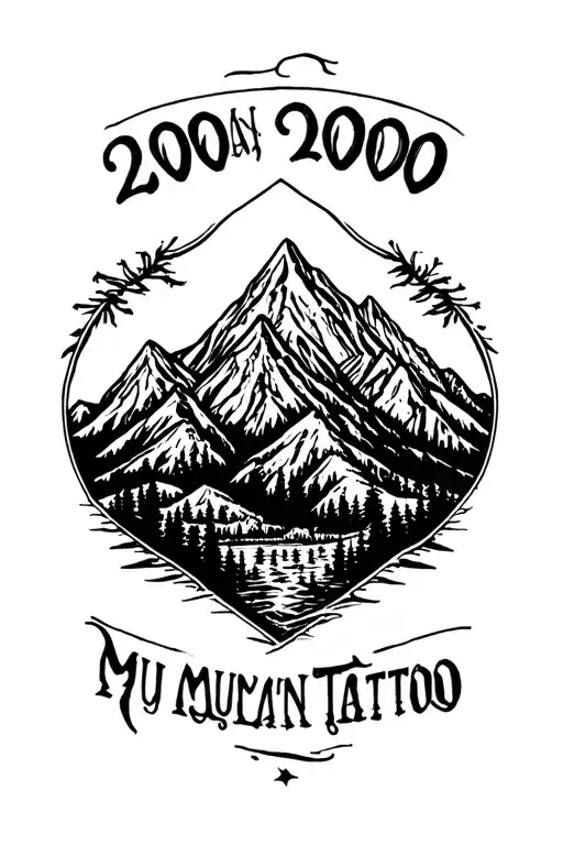 2000 written inside surrounded my mountain tattoo design idea
