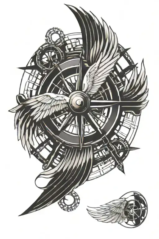 captain's wheel with angel wings tattoo design idea