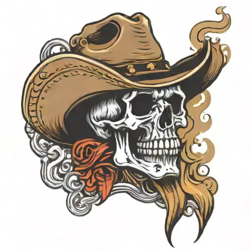 skull with cowboy hat and smoke rising from behind it   tattoo design idea