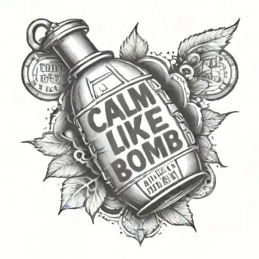 the words "calm like a bomb"assembled to look like a grenade  tattoo design idea