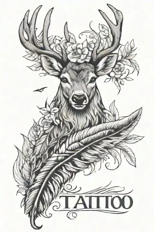 deer and turkey feather with the words tattoo design idea