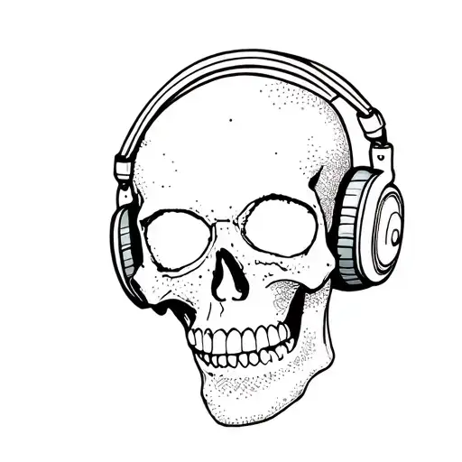 dotwork skull wearing headphones tattoo design idea