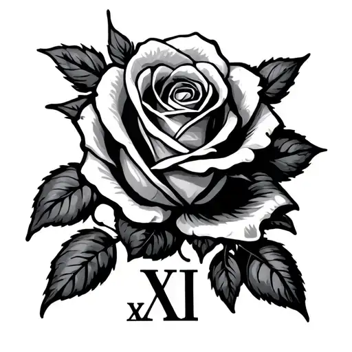 roman numerals with rose intertwined tattoo design idea
