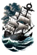 full sleeve navy anchor with ship sailing through storm and kraken tattoo design idea