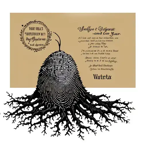 thumb print with names as roots and year below roots tattoo design idea