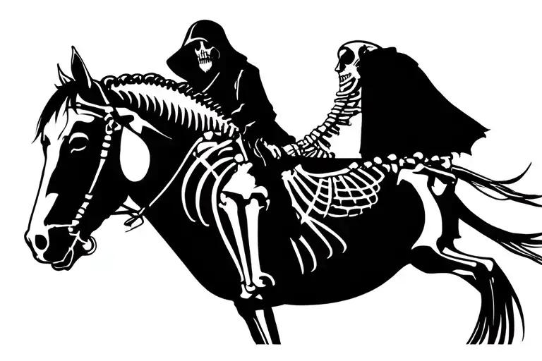 apocalypse, grim reaper on horse skeleton, suburban neighborhood tattoo design idea
