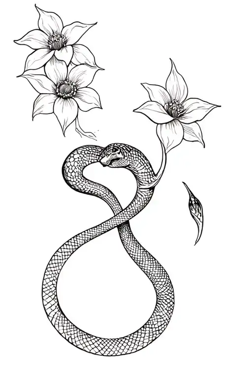snake and flowers tattoo design idea