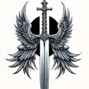 back tattoo sword, neck tattoo cross with wings tattoo design idea