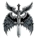 back tattoo sword, neck tattoo cross with wings tattoo design idea