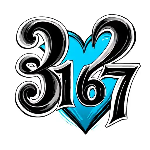number "3167" with blue heart in background  tattoo design idea