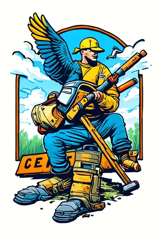 lineman work and duck flying tattoo design idea