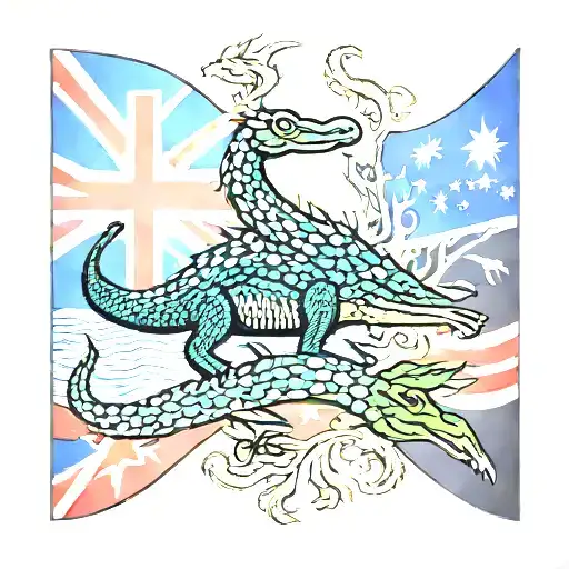 Australian flag, crocodile, emu, goanna tattoo design idea
