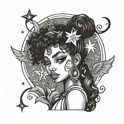 black girl fairy sun moon stars moon tattoo design idea