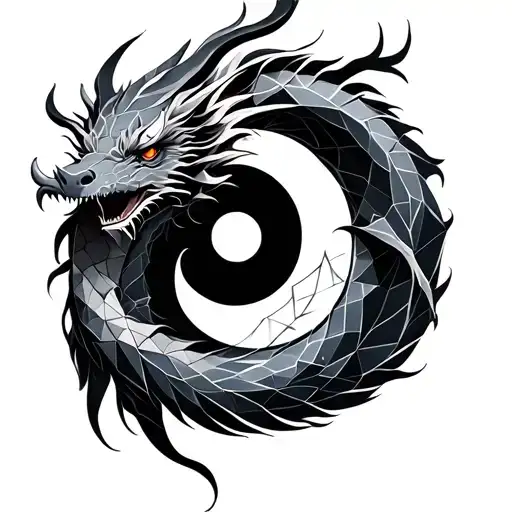 Yin and Yang dragon with geometric design tattoo design idea