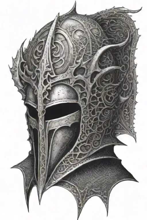 Helmet of the Witchking of Angmar with the Eye of Sauron in the Background  tattoo design idea