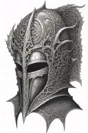 Helmet of the Witchking of Angmar with the Eye of Sauron in the Background  tattoo design idea