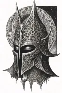 Helmet of the Witchking of Angmar with the Eye of Sauron in the Background  tattoo design idea