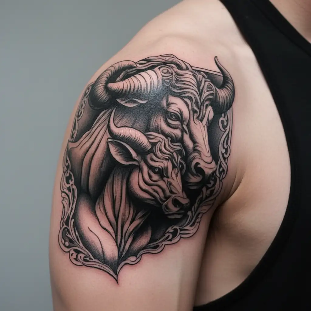 taurus mother son tattoo design idea