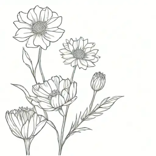 boutique of Carnation, aster and daisy flower tattoo design idea