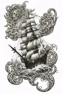 Full sleeve tattoo with the subject of smooth seas never made skilled sailors tattoo design idea