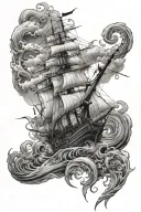 Full sleeve tattoo with the subject of smooth seas never made skilled sailors tattoo design idea