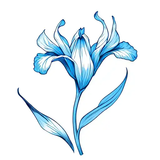 "A small, simple elegant blu Bearded iris flower tattoo design, colorful but not overly complicated. tattoo design idea
