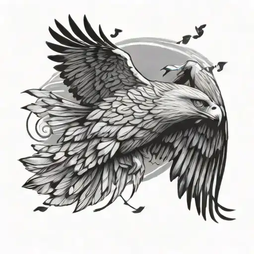 philippine eagle soaring with music notes floating tattoo design idea