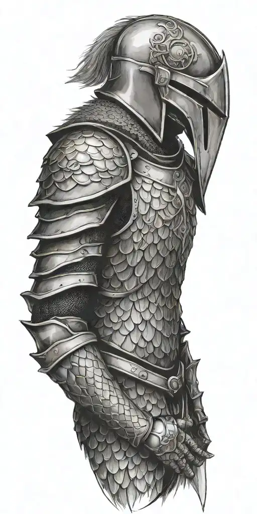 medieval knight  wearing armor made of scales tattoo design idea