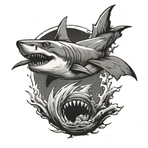 A shark jumps out of the water and is stabbed by a squirrel with a sword in the house of infantry tattoo design idea