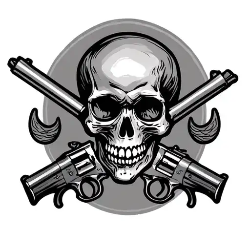 skull with 2 revolvers crossed in front tattoo design idea