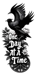 "One Day at a Time" Sobriety, Pheonix Bird, Mountains, Lotus Flower, Tree of Life tattoo design idea