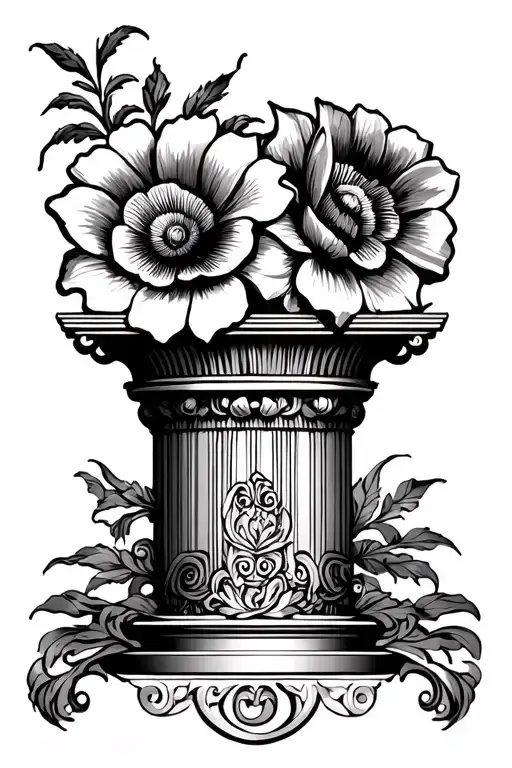 art nouveau egyptian column pillar topped with big flowers tattoo design idea
