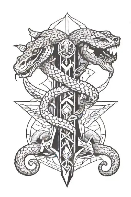 Dagger snake and fumes tattoo design idea
