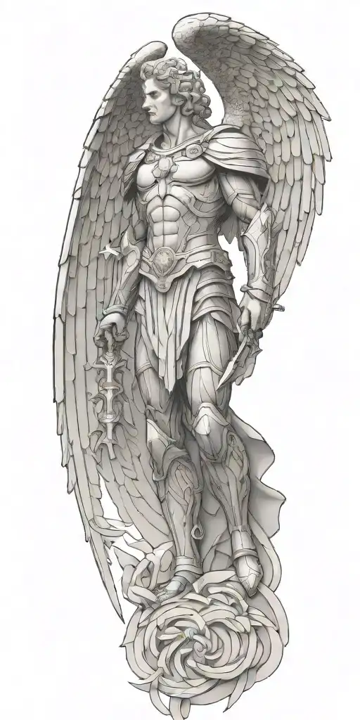 archangel Michael slaying satin tattoo design idea