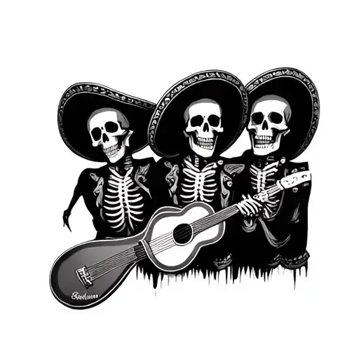 three mariachi skeletons tattoo design idea