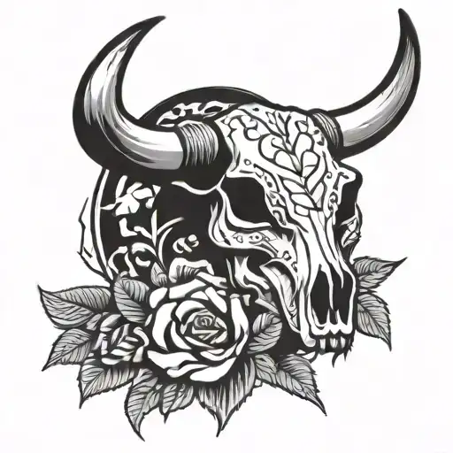 bull skull money rose tattoo design idea