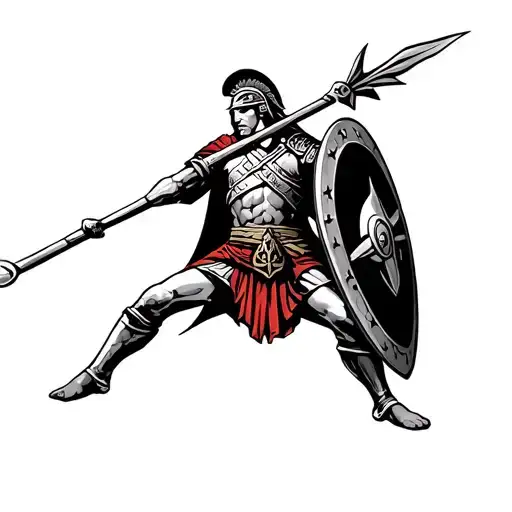 Spartan legionary holding a spear and shield preparing for battle  tattoo design idea