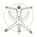 the touch of creation hands above vitruvian man standing tattoo design idea