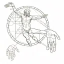 the touch of creation hands above vitruvian man standing tattoo design idea