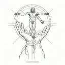 the touch of creation hands above vitruvian man standing tattoo design idea